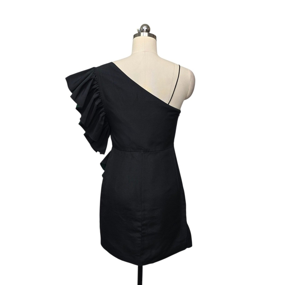 Sandro Paris Black One Shoulder Ruffle Mini Dress R5367H-20 Size 2 - Picture 2 of 8